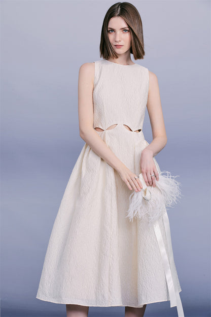 PURITY Stylish sleeveless white full midi cocktail dress - Aura Hollowing