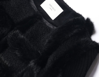 WANGXO | Heavy Industry Wavy Wool Tweed & Rabbit Fur Jacket-SENA.