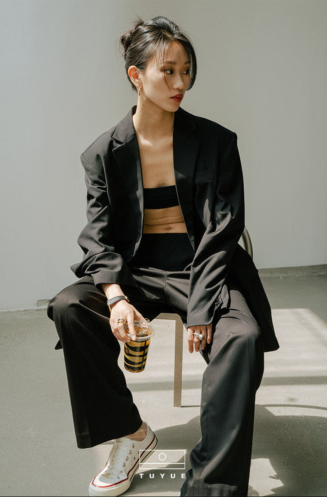 TUYUE Black Open Back Nail Bead Tassel Suit - ASHA.