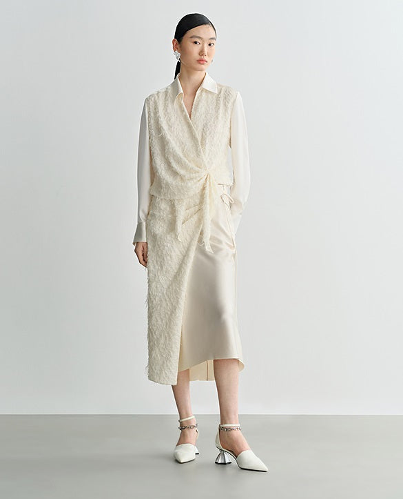 COMME MOI Lu Yan designer's women's satin stitching asymmetrical straight skirt - BILLY.