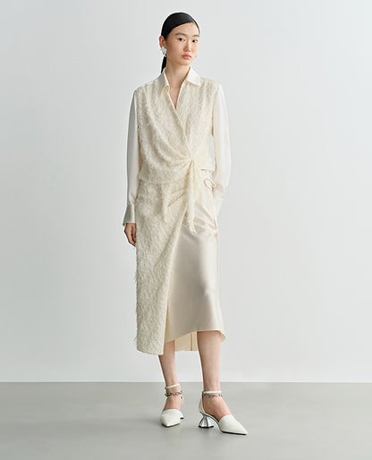 COMME MOI Lu Yan designer's women's satin stitching asymmetrical straight skirt - BILLY.