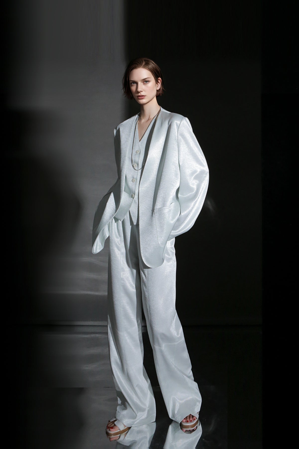 PIAOIN light luxury satin glossy heavy acetate suit pants  -HARPER