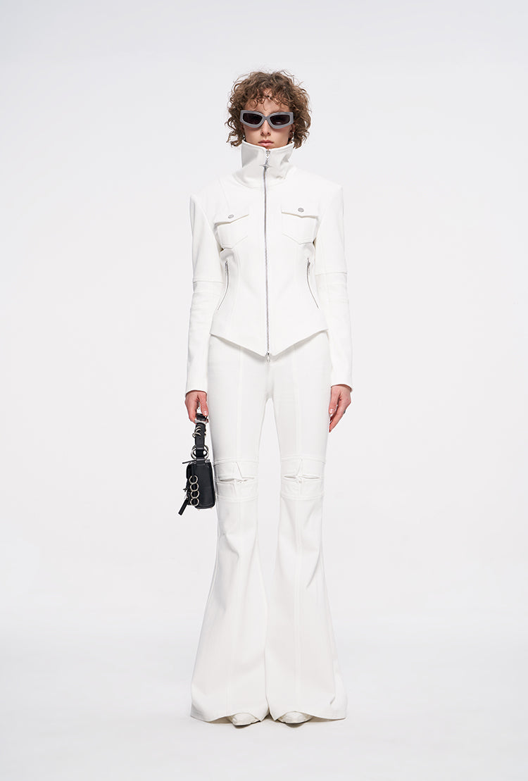 ANNAKIKI White four-pointed star function motorcycle short jacket-TROYARD