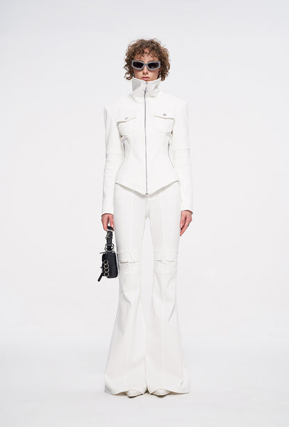 ANNAKIKI White four-pointed star function motorcycle short jacket-TROYARD