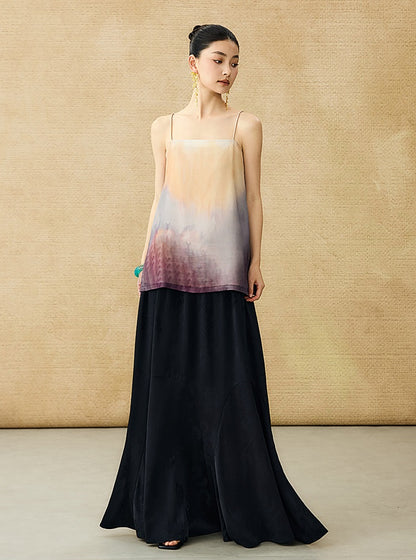 HECO Chinese Style Smudge Human Silk Camisole Cool and Breathable Seaside T - PALM.