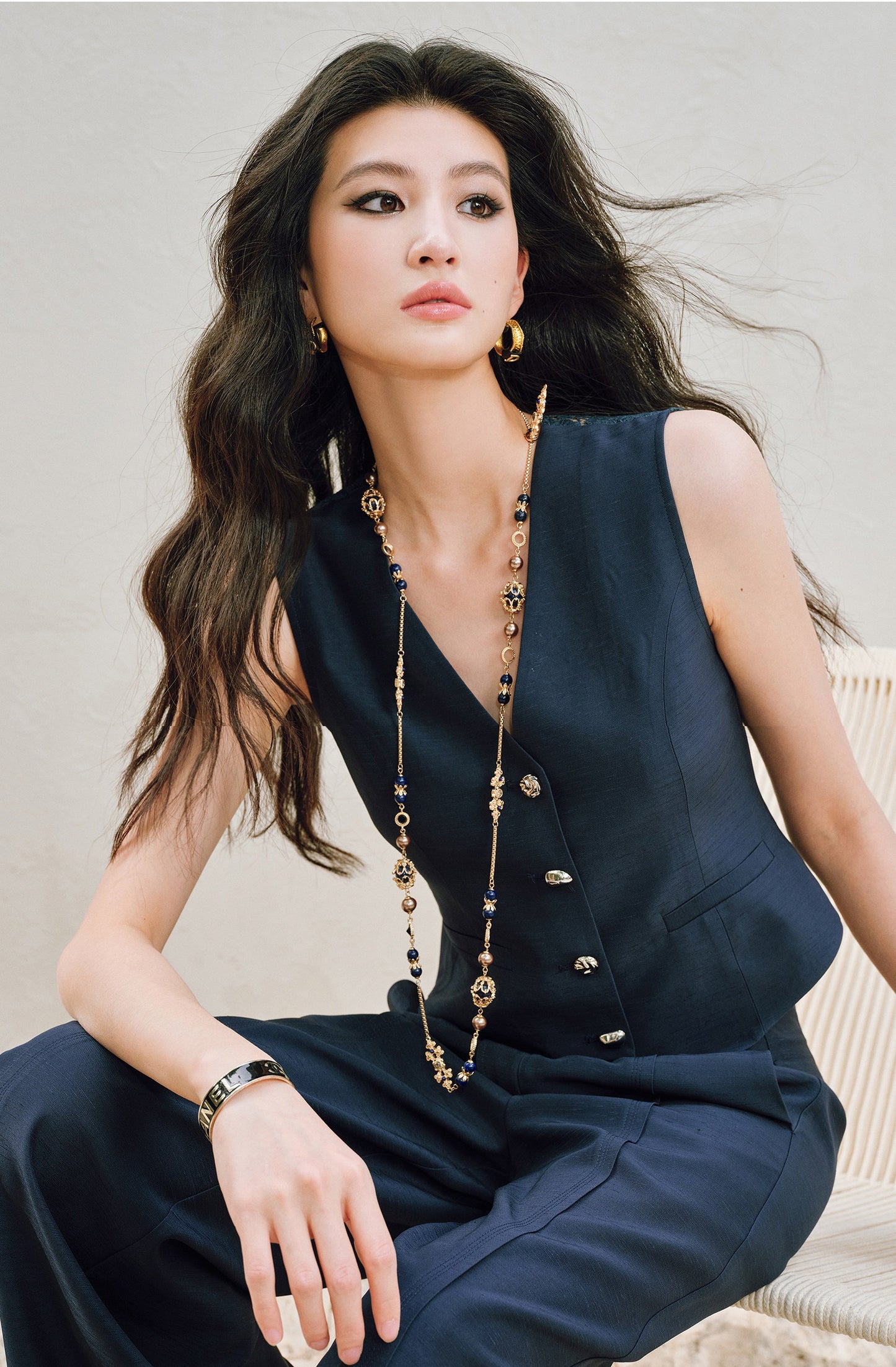WANGXO |V-Neck Vest & Belted Straight Pants Intellectual Suit Set -NÉRA