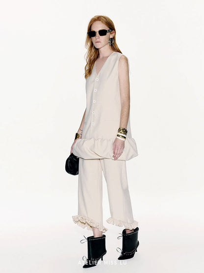 ATELIER MISS LU Genuine Hem Multilayer Rolled Straight Cropped Pants - JONAS