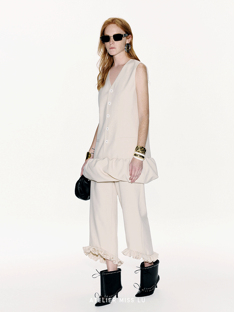 ATELIER MISS LU Genuine Hem Multilayer Rolled Straight Cropped Pants - JONAS