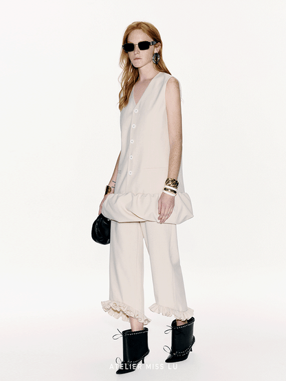 ATELIER MISS LU Genuine Hem Multilayer Rolled Straight Cropped Pants - JONAS
