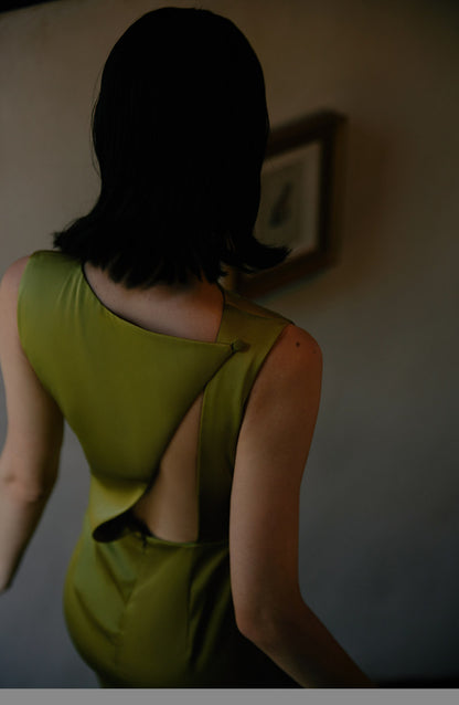 GOUDIN high-end light luxury mustard green evening dress -ZIA.