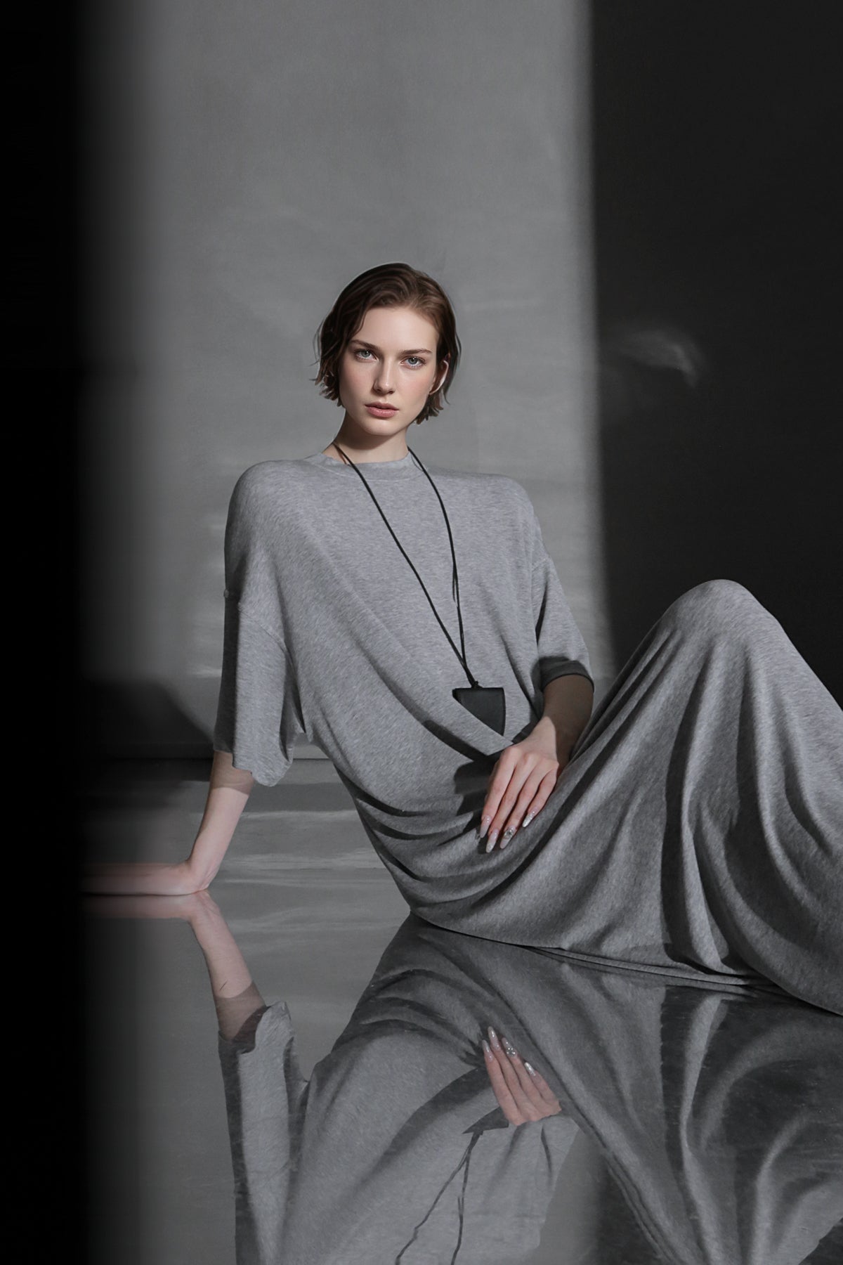 PIAOIN minimalist style nude tencel wool t-shirt skirt versatile dress -LYDIA