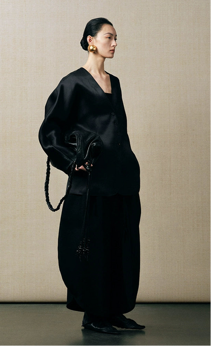 ZHUCHONGYUN slanted V-neck natural drape midi jacket-KALLEN.