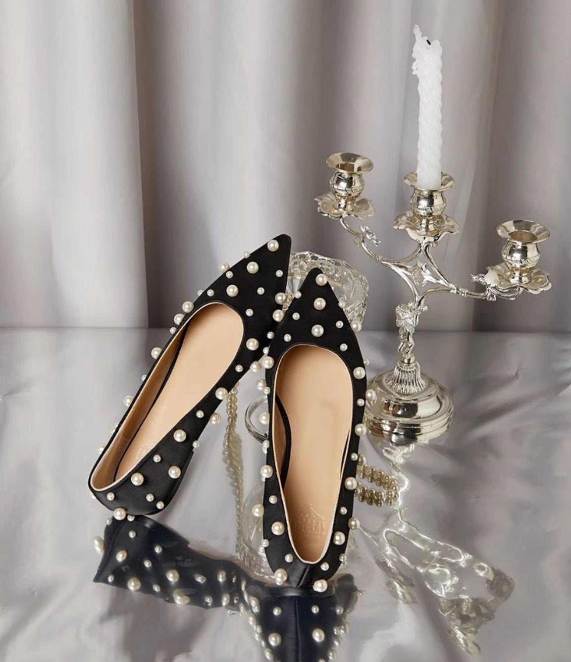 B-FEI pointed flat pearl dotted shoes single shoe-PLIX.