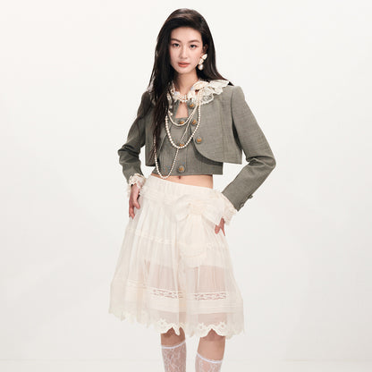 FAME spring preppy style bow short coat top - FLORA.