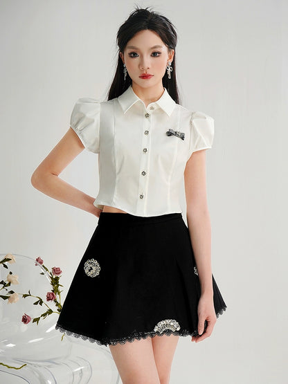 CHECOCRE Elegant Black Versatile Nail Diamond High Waist Thin Pleated Skirt - SONIA