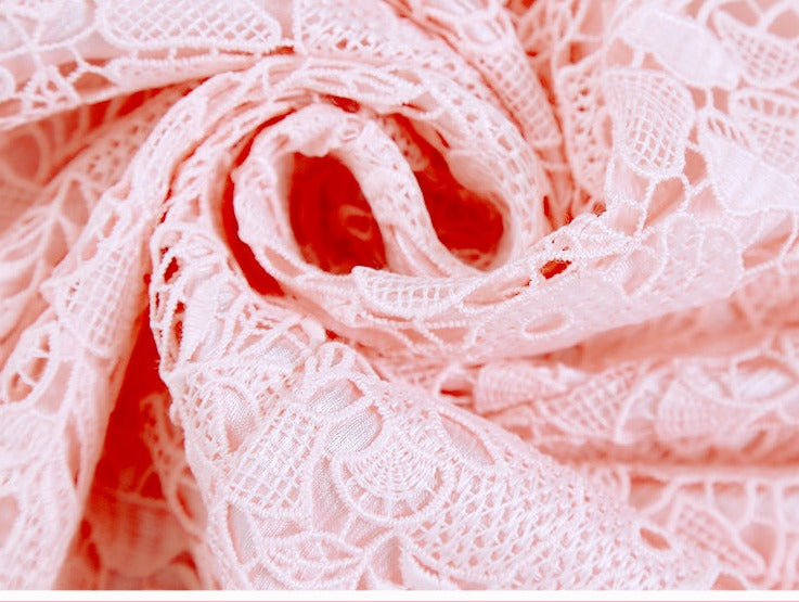 Magic Q pink rose embroidered pocket embellished lapel sleeveless lace dress jacket
