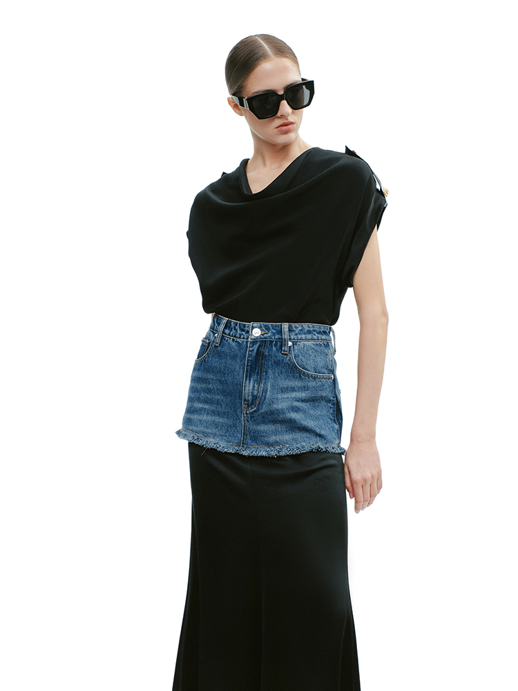 YES BY YESIR | Military Swing Neck Chiffon Shirt -ELISARA.