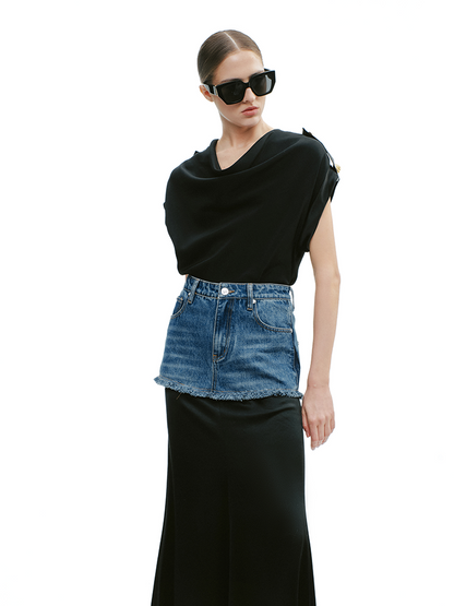 YES BY YESIR | Military Swing Neck Chiffon Shirt -ELISARA.