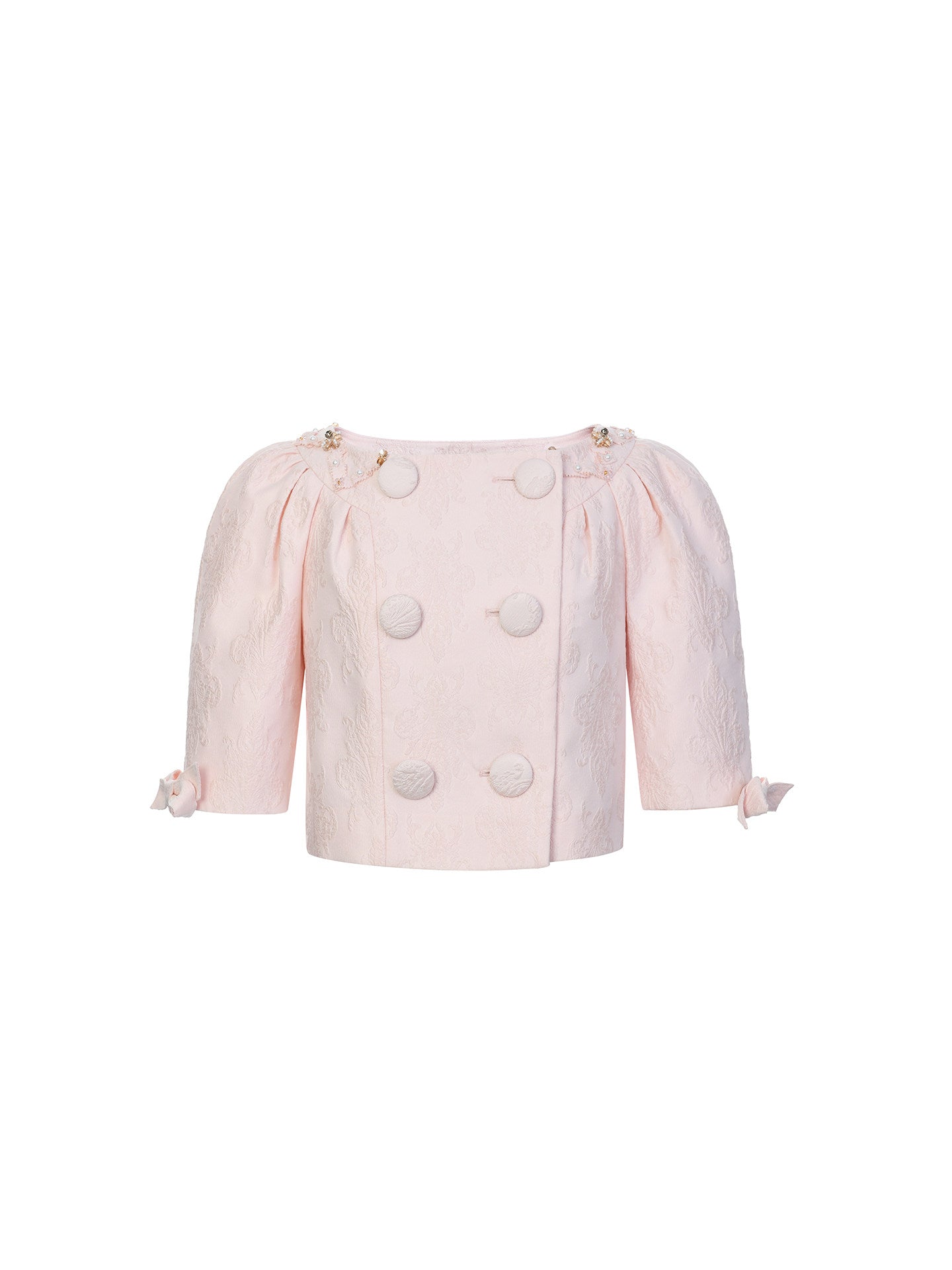 FAME beaded jacquard short-sleeved jacket cropped top - ZOE