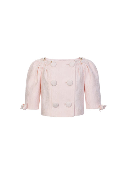 FAME beaded jacquard short-sleeved jacket cropped top - ZOE