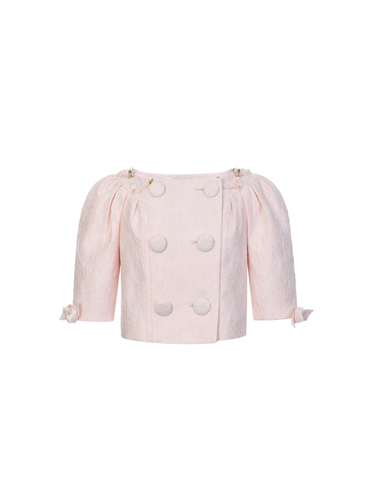 FAME beaded jacquard short-sleeved jacket cropped top - ZOE