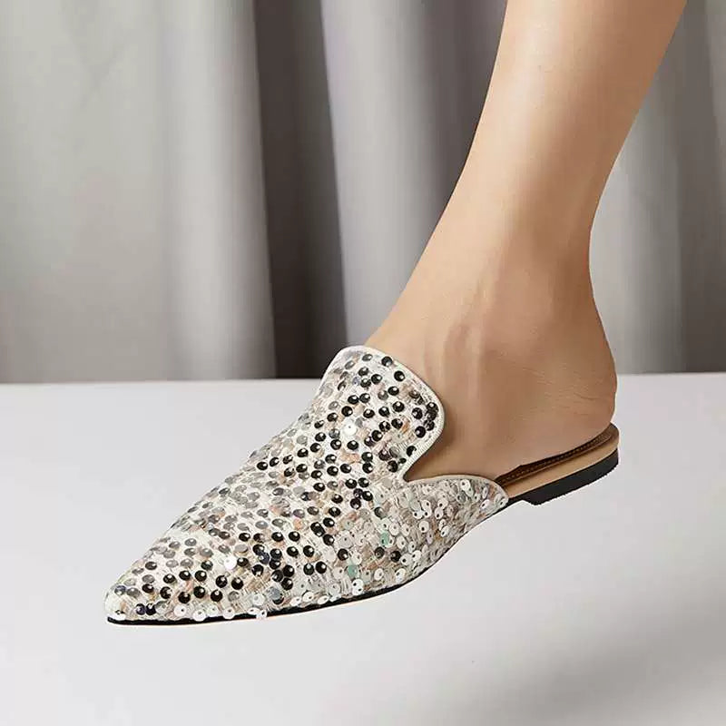 B-FEI sheepskin flat heel pointed toe slippers-HAUN.