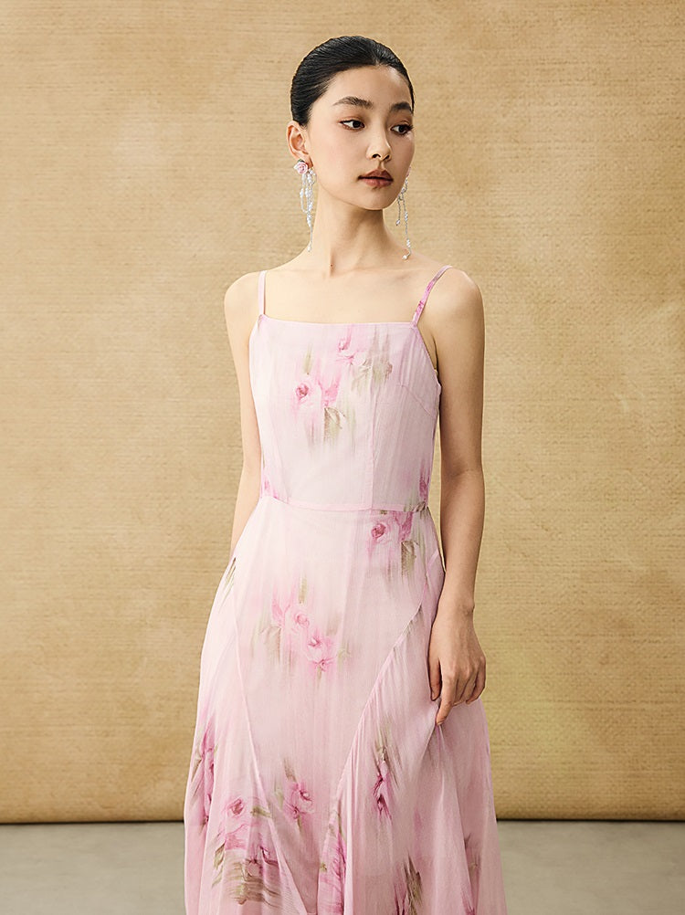 HECO Chinese Style Silk Chiffon Slip Summer Water Ripple Print Long Skirt - PEKKER.