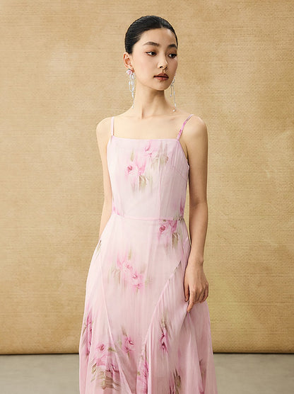 HECO Chinese Style Silk Chiffon Slip Summer Water Ripple Print Long Skirt - PEKKER.