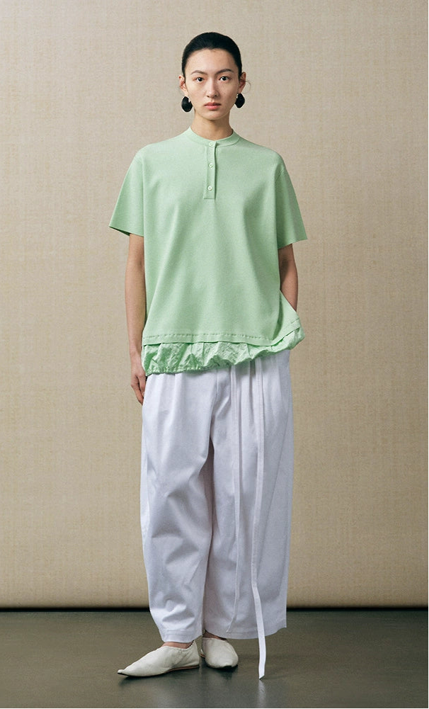 ZHUCHONGYUN collar silk loose top with short sleeves-MASA.