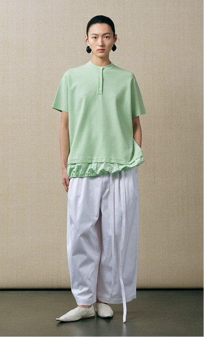 ZHUCHONGYUN collar silk loose top with short sleeves-MASA.