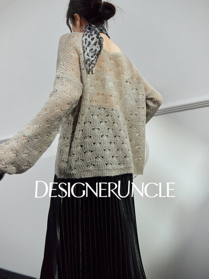 DGU| Gray Slimming Elegant Hollow Design Light Luxury Top Knitwear - Felix.