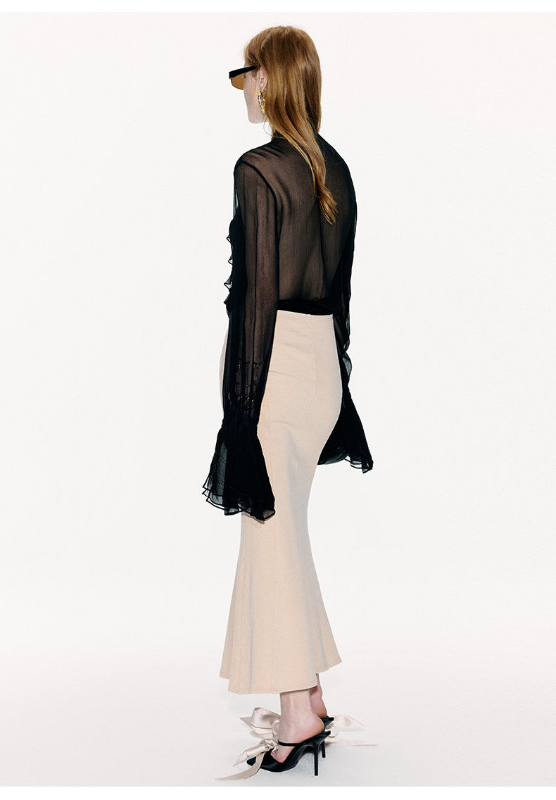 ATELIER MISS LU Court Style Flowing Sheer Mulberry Silk Top - ROSEMARY