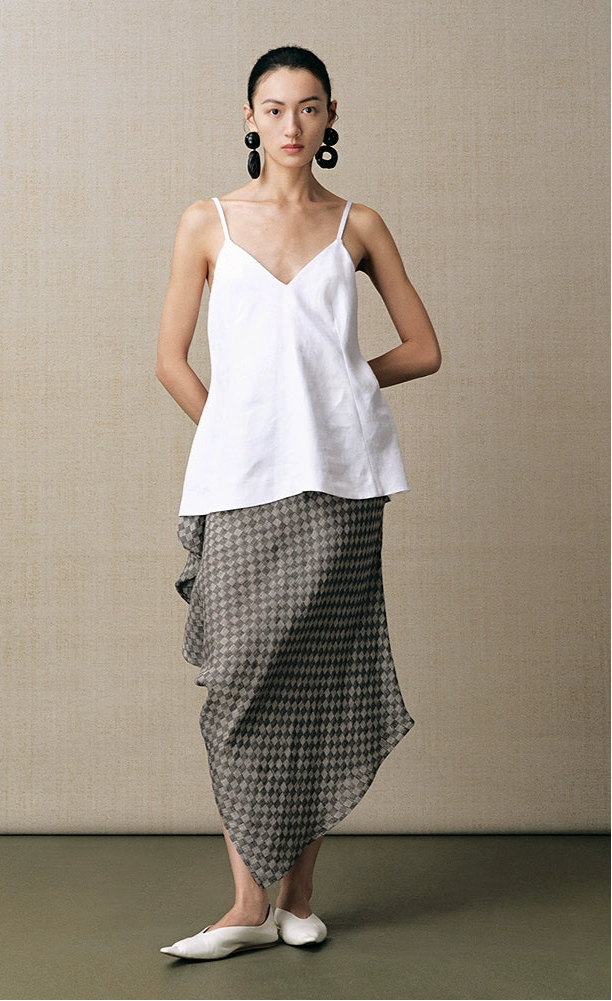 ZHUCHONGYUN linen checkerboard texture irregular skirt--KIMESTU.