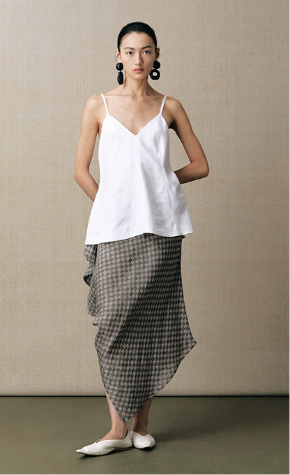 ZHUCHONGYUN linen checkerboard texture irregular skirt--KIMESTU.