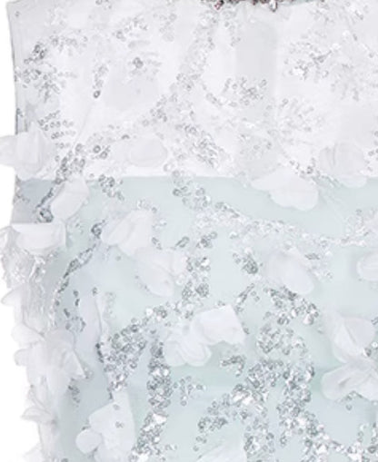 Wardrobes by Chen Elegant Blue Sleeveless Flower Feather Dress - Moji