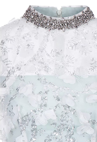 Wardrobes by Chen Elegant Blue Sleeveless Flower Feather Dress - Moji