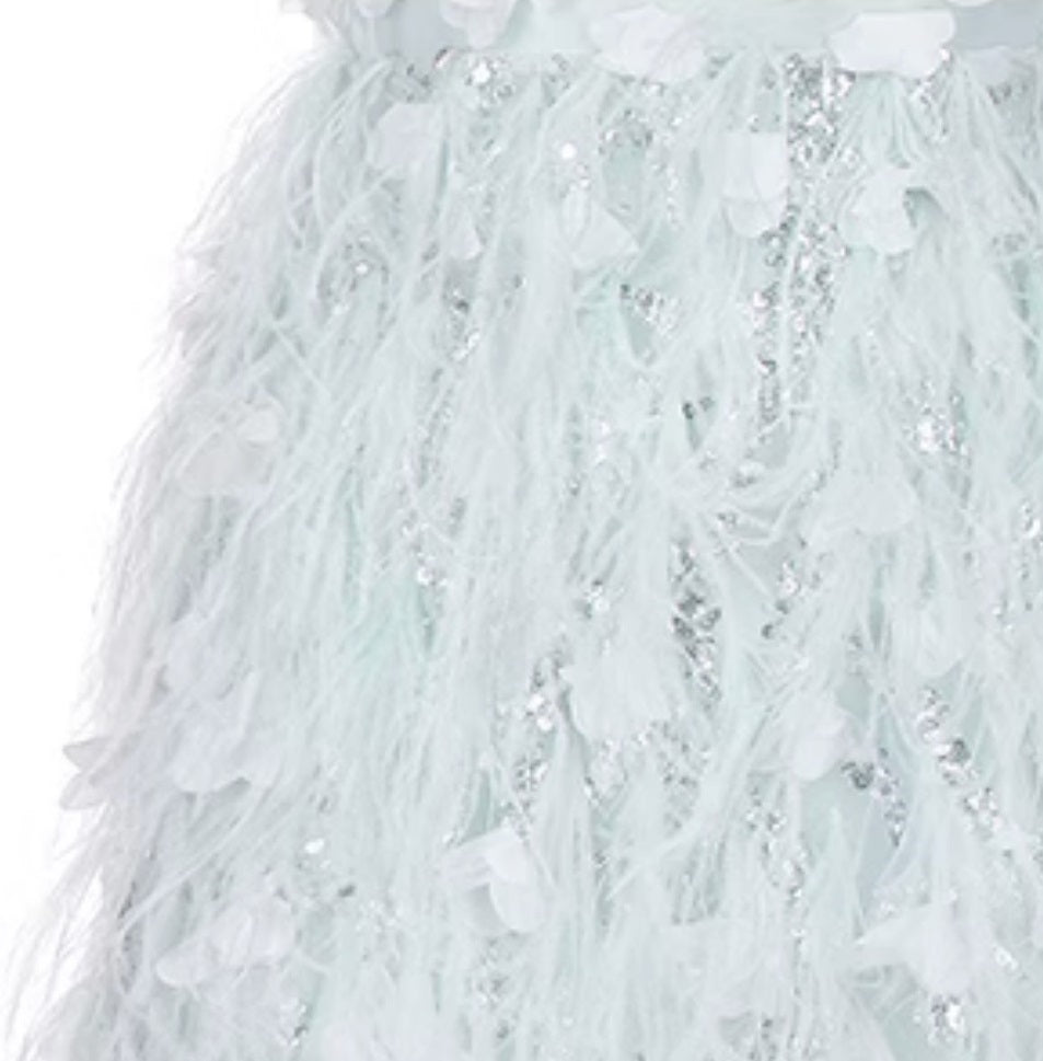 Wardrobes by Chen Elegant Blue Sleeveless Flower Feather Dress - Moji