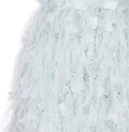 Wardrobes by Chen Elegant Blue Sleeveless Flower Feather Dress - Moji