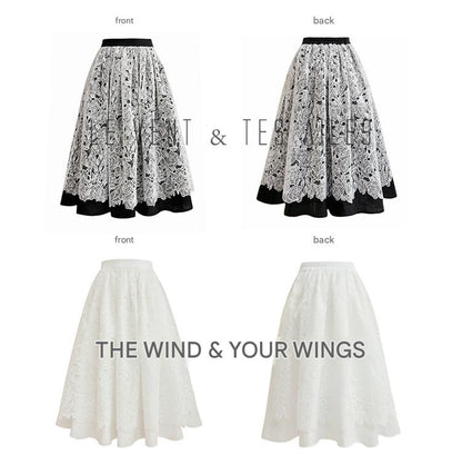 LE VENT&TES AILES French embroidery lace elegant A-line fill skirt-ESME