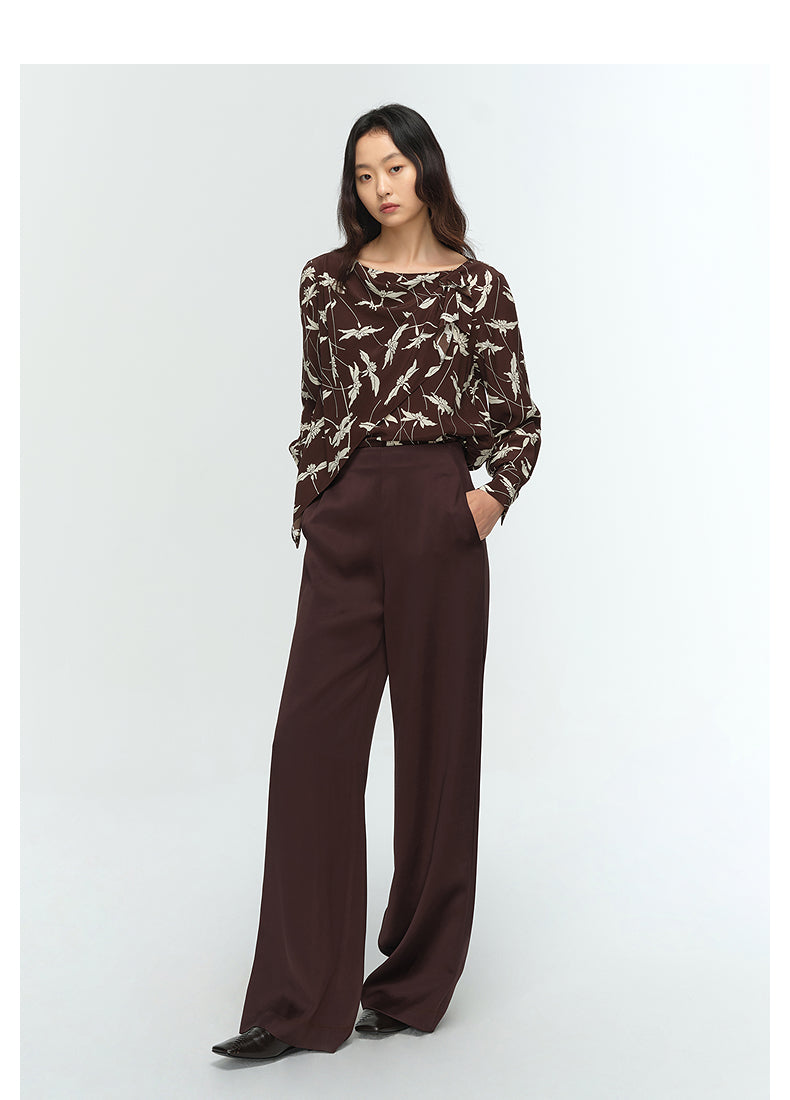 COMME MOI Lu Yan Designer New Women's Retro Printed One-Line Collar Silk Shirt - PRIDE.