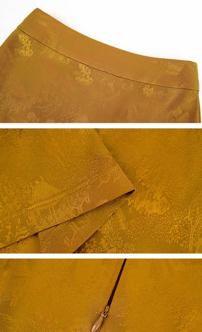 HECO Chinese high-end acetate bamboo feminine temperament printed slit skirt - COLT.