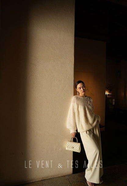 LE VENT&TES AILES high-luxury furry sequin-embroidered alpaca spring sweater-LILY