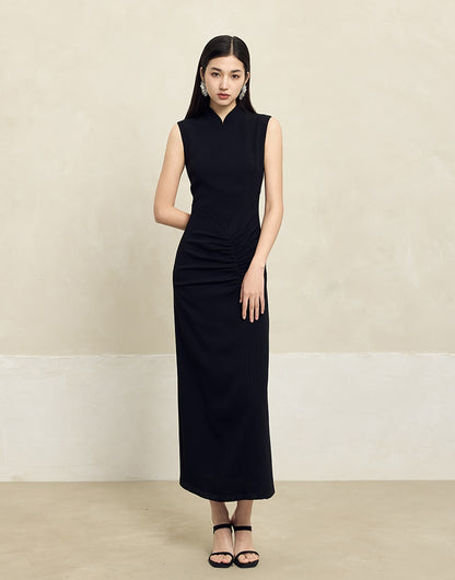 HECO Acetate Waist Black White Pleated Slim Dress Women - EARTH.