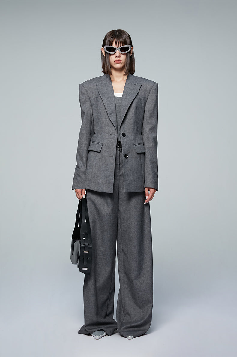 ANNAKIKI Gray Worsted Wool Wide-leg Pants Casual Pants-DEMI