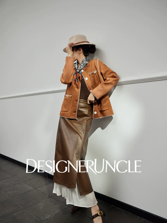 DGU "Ink Rhyme" brown jacket new retro loose commuter slimming high-end top - Emery.