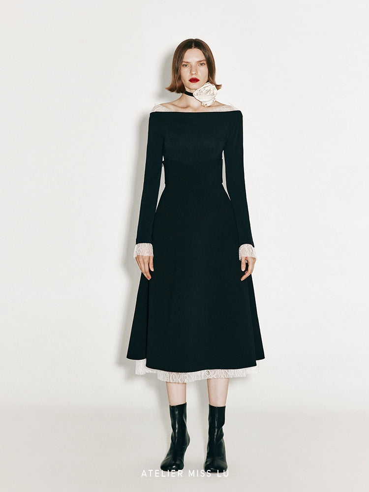 ATELIER MISS LU  Fall/Winter layered lace hem high-waisted umbrella skirt - DIONNE.