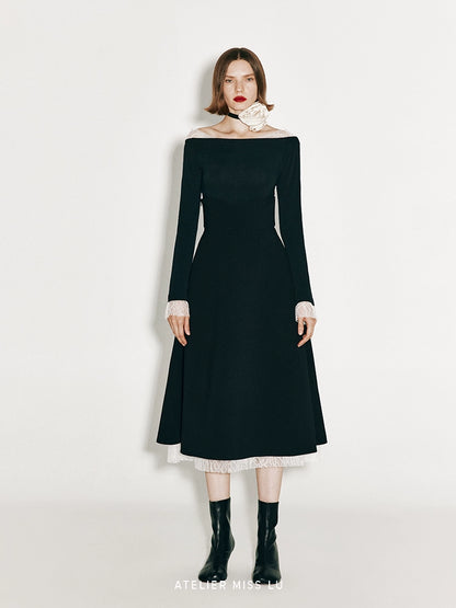 ATELIER MISS LU  Fall/Winter layered lace hem high-waisted umbrella skirt - DIONNE.