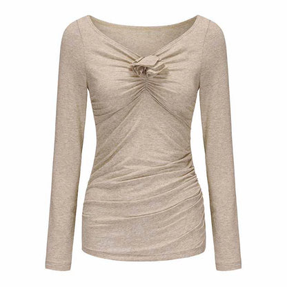 ATELIER MISS LU Fall/Winter Orchid Shape Patch Ruched Stretch Top - MELODY.