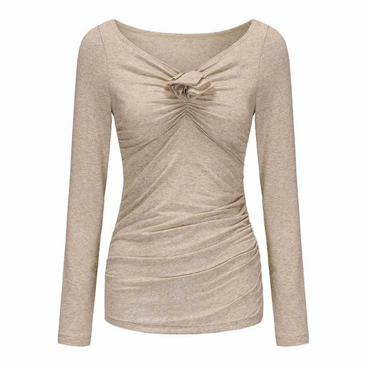 ATELIER MISS LU Fall/Winter Orchid Shape Patch Ruched Stretch Top - MELODY.