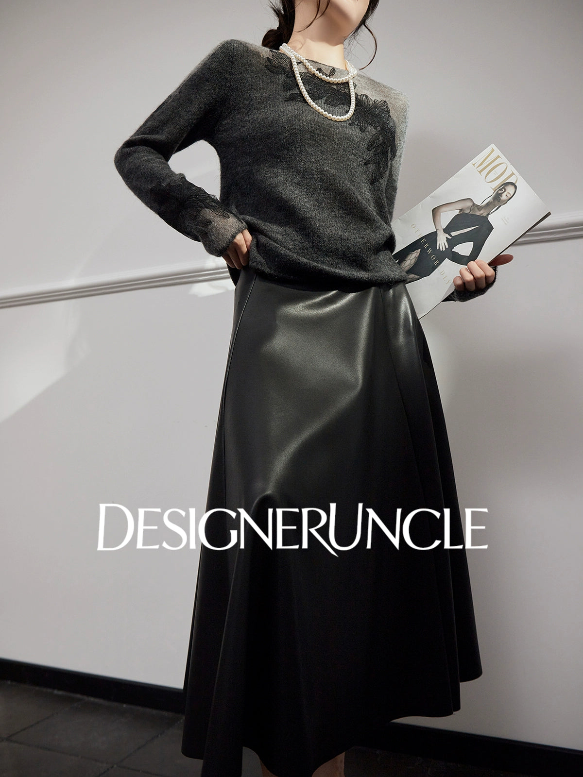 DGU "Yanci" black sweater crew neck commuter versatile slimming knitted long sleeves - GARP.